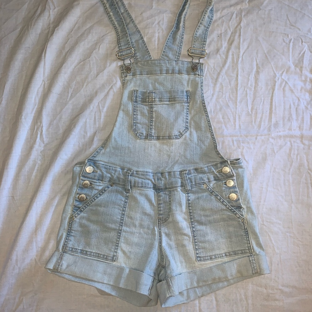 Blue spice light wash overall shorts